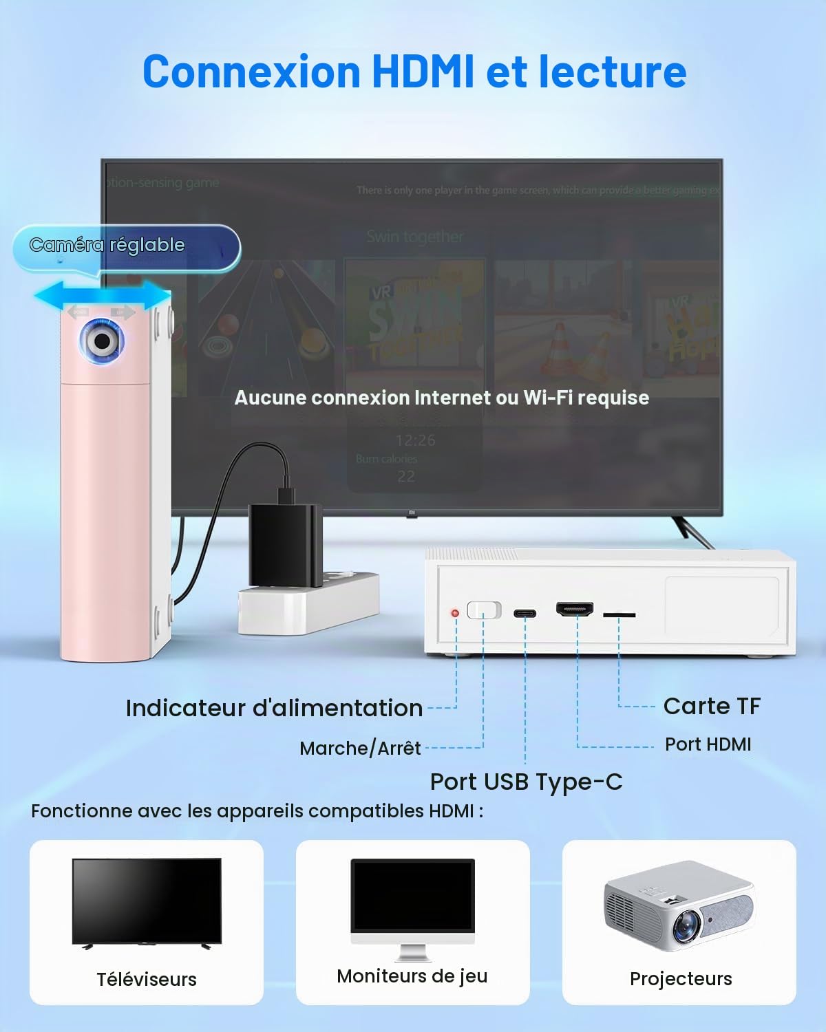 Console de Jeu AR à Mouvement Enfant:Jeu Vidéo Plug & Play - Cadeau 3+ Rose | pour des Jeux Actifs en Intérieur des Moments de Plaisir en Famille et des Fêtes; Cadeau pour Garçons et Filles