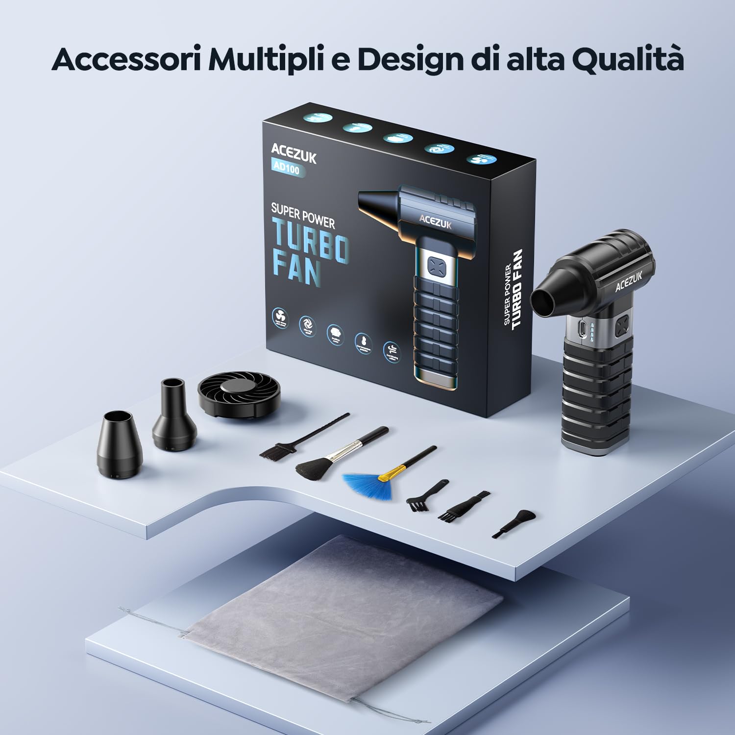 Aria Compressa Elettrico Rimuovi Polvere, 250000RPM & 10500mAH & 4 Velocità Air Duster Soffiatore PC con Batteria Ricaricabile Per PC, Tastiera, Ufficio, Auto, Puliz