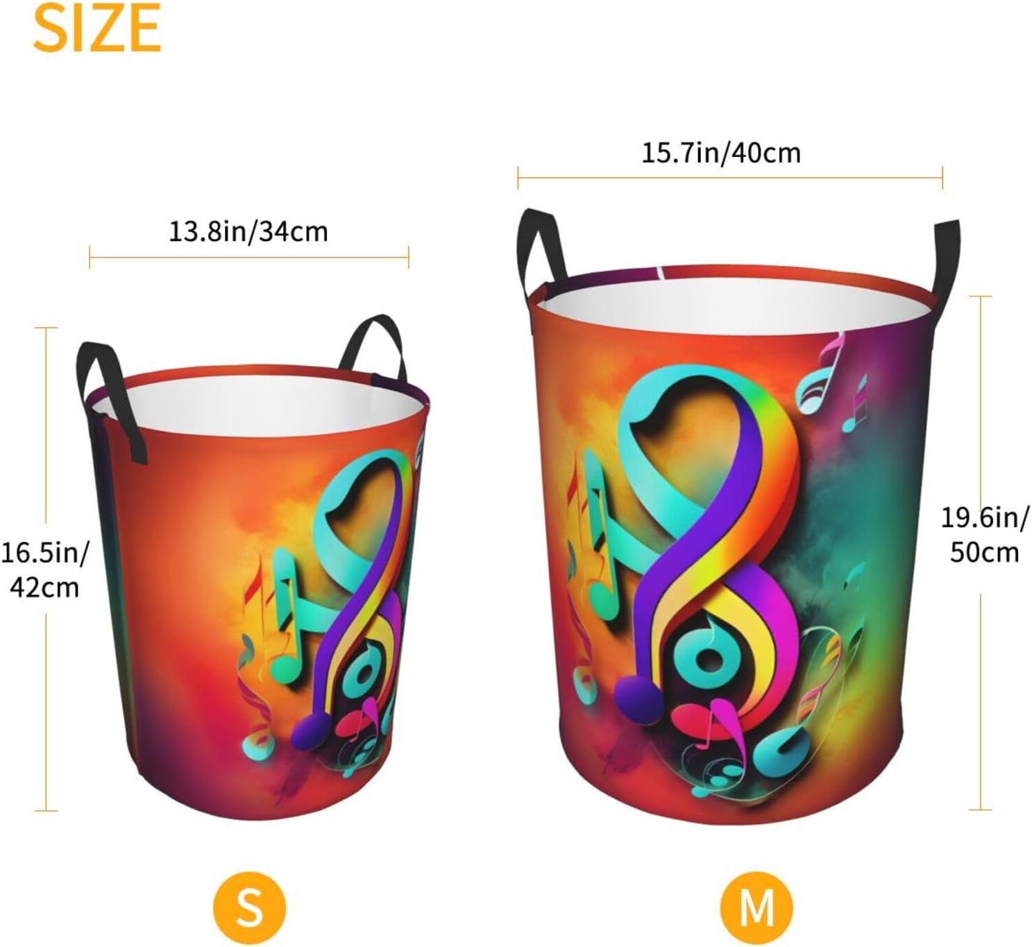 Colorful Musical Notes Circular Hamper - Dirty Clothes Storage Bucket Hamper For Organizing Laundry And Bedroom Storage