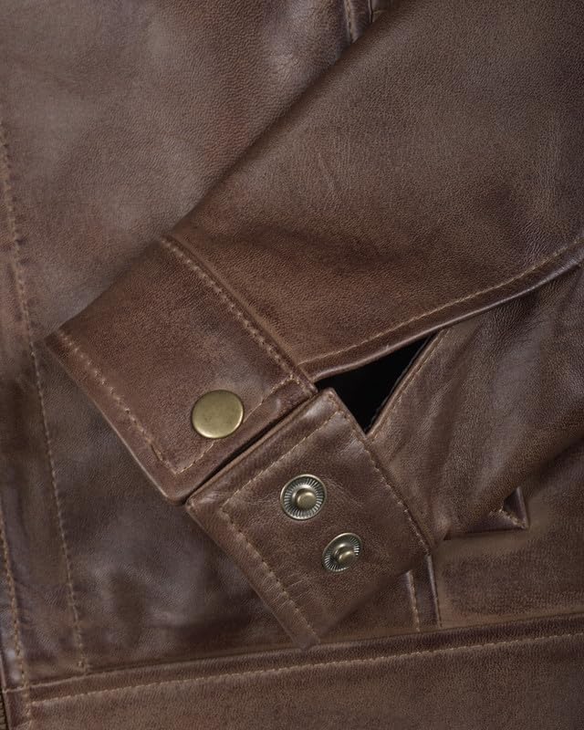 Image of Blingsoul Vintage Distressed Leather Jacket for Men - Shirt Collar Genuine Lambskin Mens Leather Jacket