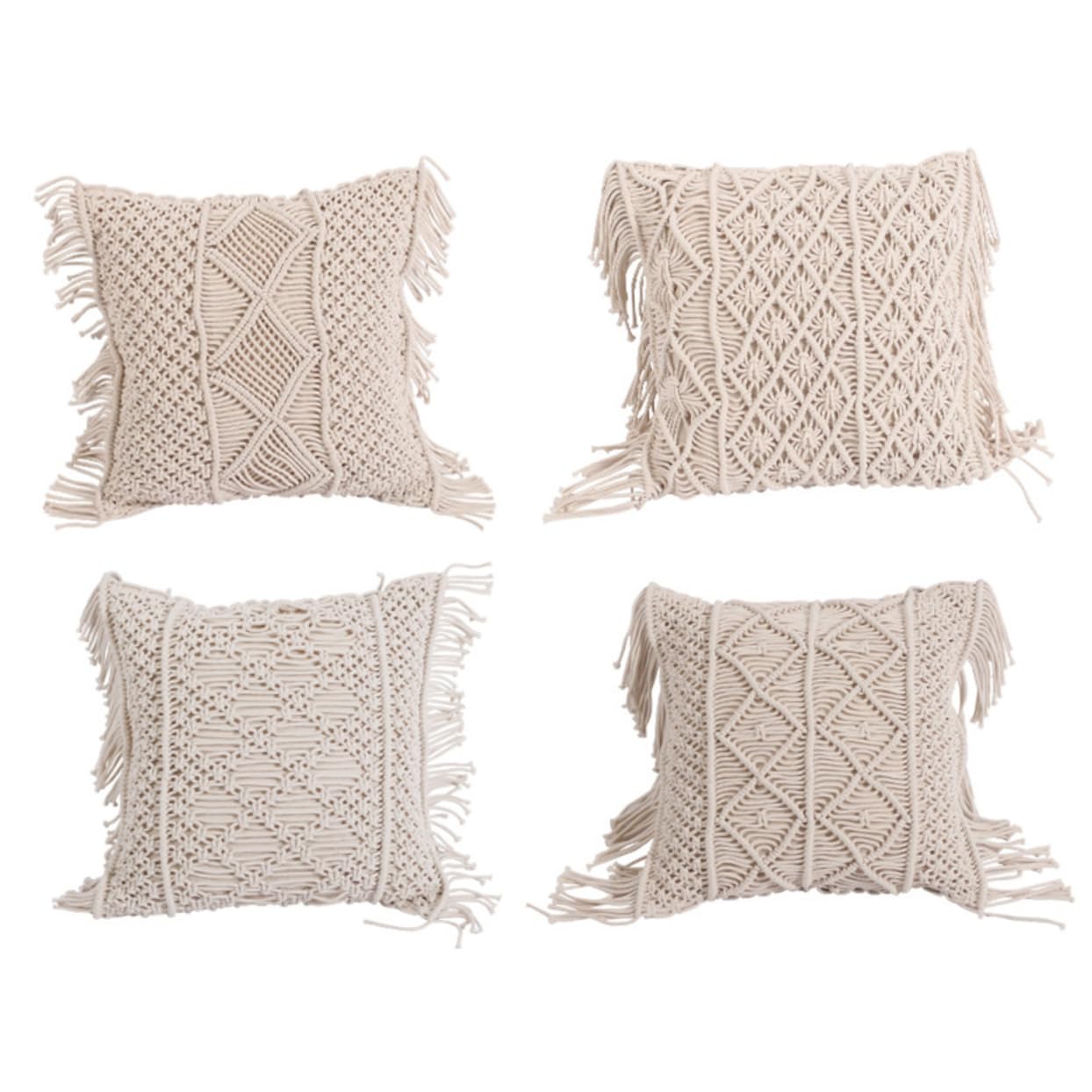 Fodera Cuscino Intrecciata a Mano Beige Frange 1 Pezzo | Cotone, Uso Casa e Regalo Inaugurazione, Copricuscino per Divano, Stile Semplice Delicato
