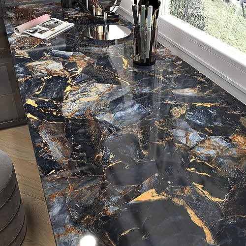 Image of HOME13 Marble Wallpaper Peel & Stick Contact Paper Self Adhesive Decorative Removable Waterproof Wallpaper for Kitchen Cabinet and Furniture Countertops (24 X 100 INCH, Blue Stone Marble)