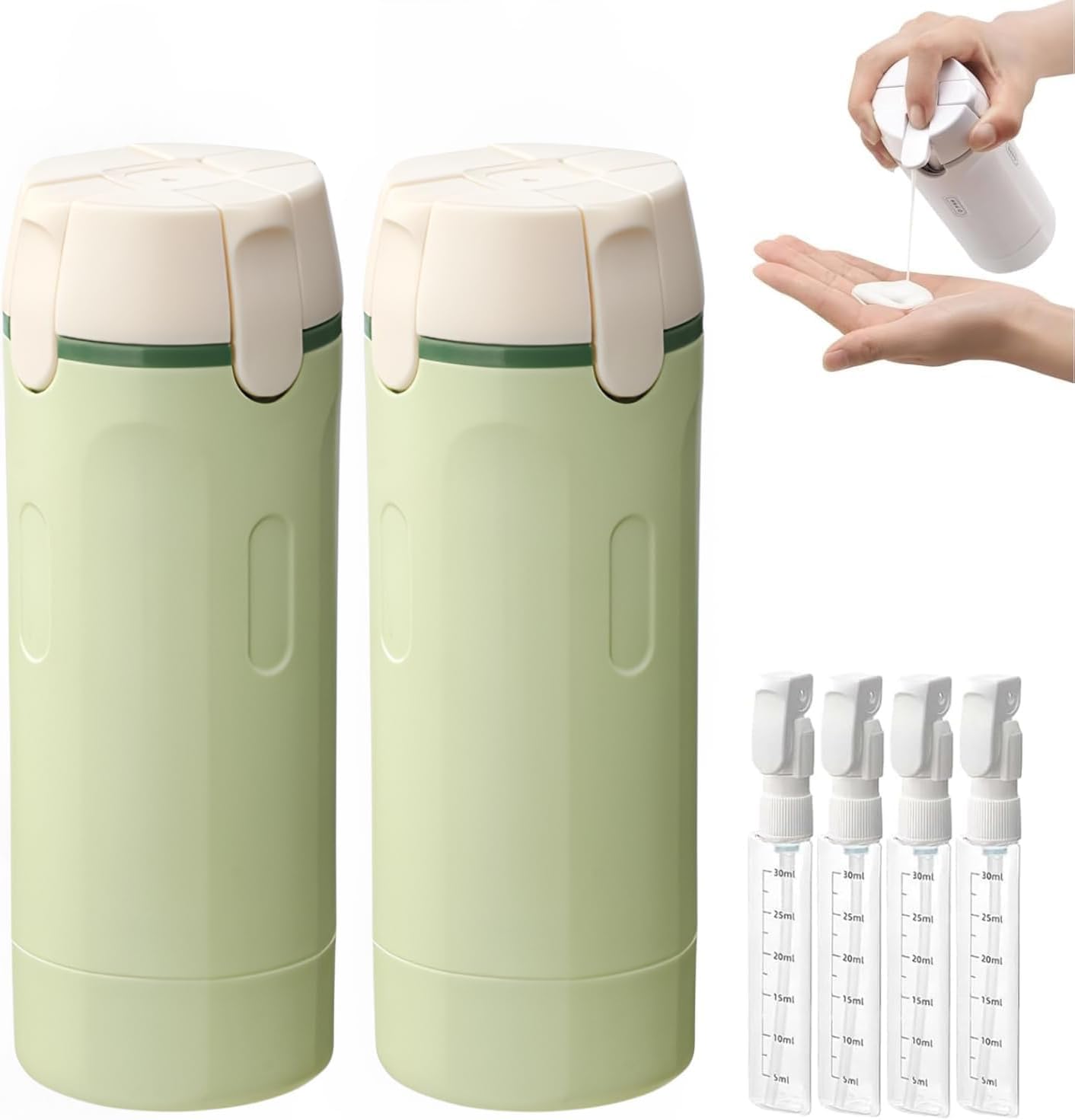 ⑦グリーンボトル リラクゼーショングッズ Amazon.co.jp: [Luvian]4 in 1トラベル ボトル 旅行用 ディスペンサー