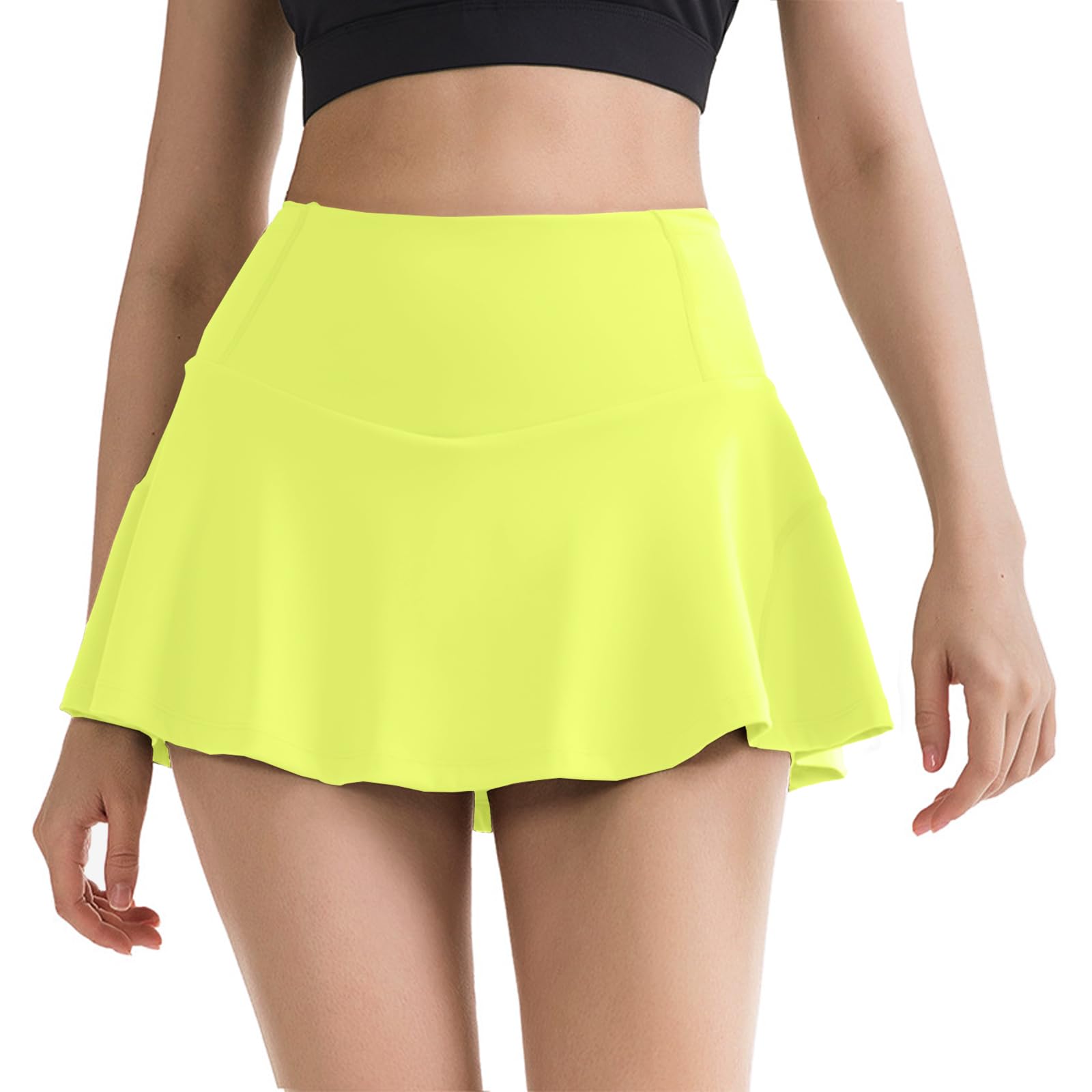 Abbigliamento Tennis Gonna a Pieghe a Vita Alta per Donna Pantaloncini Integrati con 5 Tasche Gonne da Golf Skorts Atletica Corsa, Giallo-elettricità Limone, M