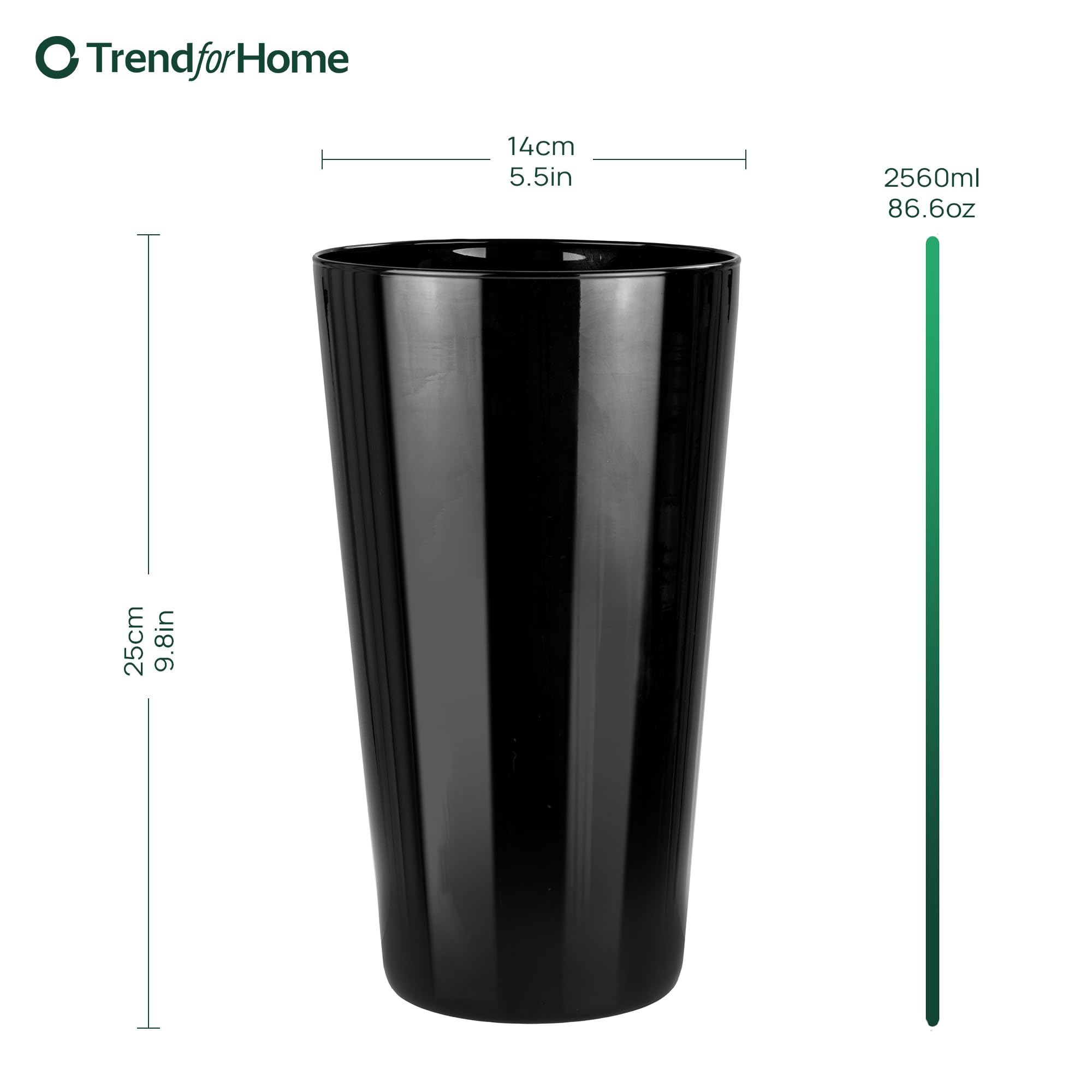 Trend for Home Vase Noir Conique en Verre - H : 25 cm, 14 cm - Pour Fleurs, Herbe de la Pampa - Décor Salon - Alyssa Piano Black