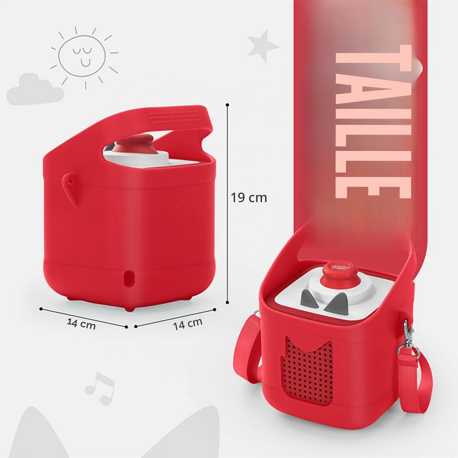 Housse de protection en silicone compatible avec Toniebox 2 & 1, lecteur audio, housse anti-poussière avec poignée de transport et bandoulière (rouge)