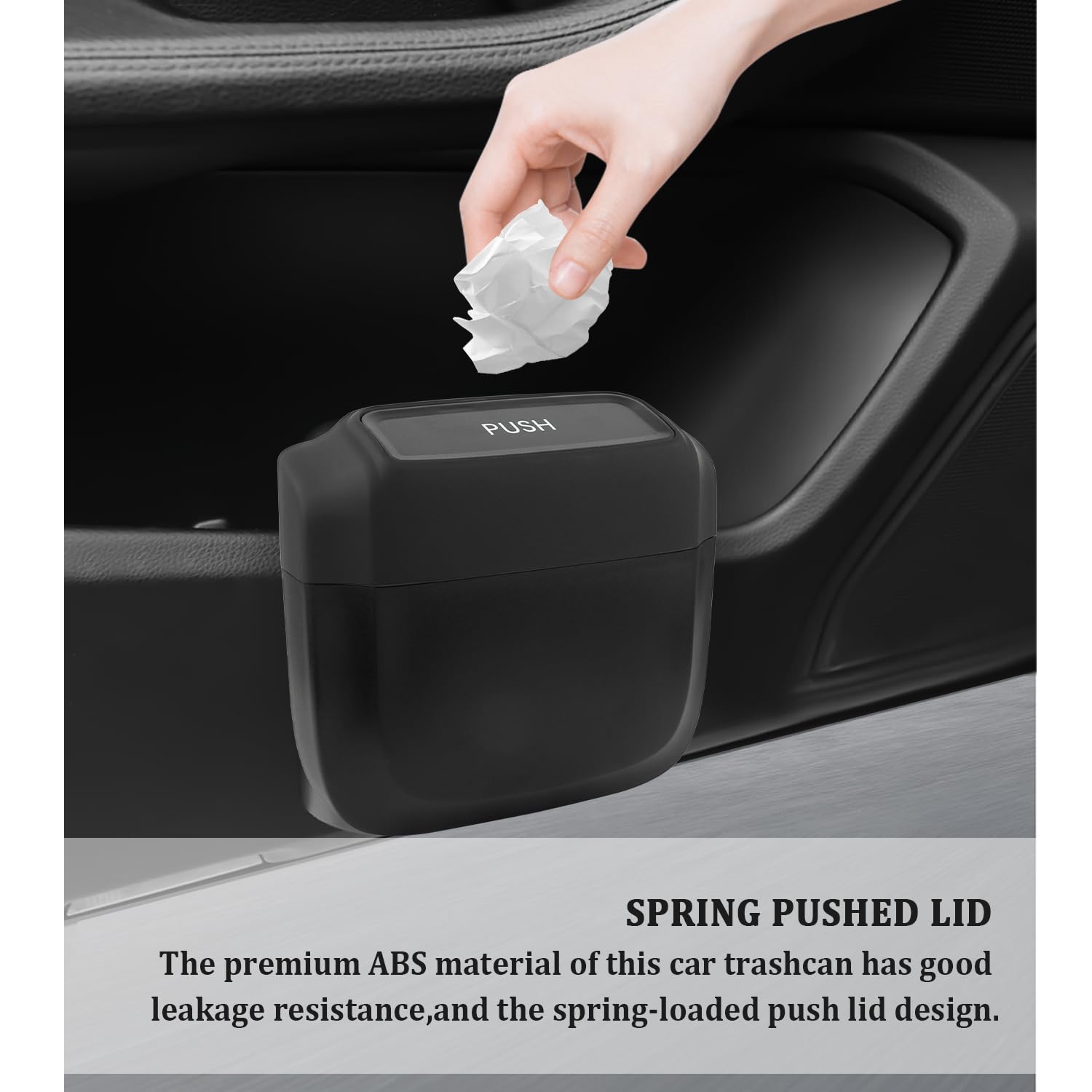 2PCS Car Trash Can with Lid 60PCS Garbage Bags Mini Trash Can Interior Accessories for Door Seat Center — view 3