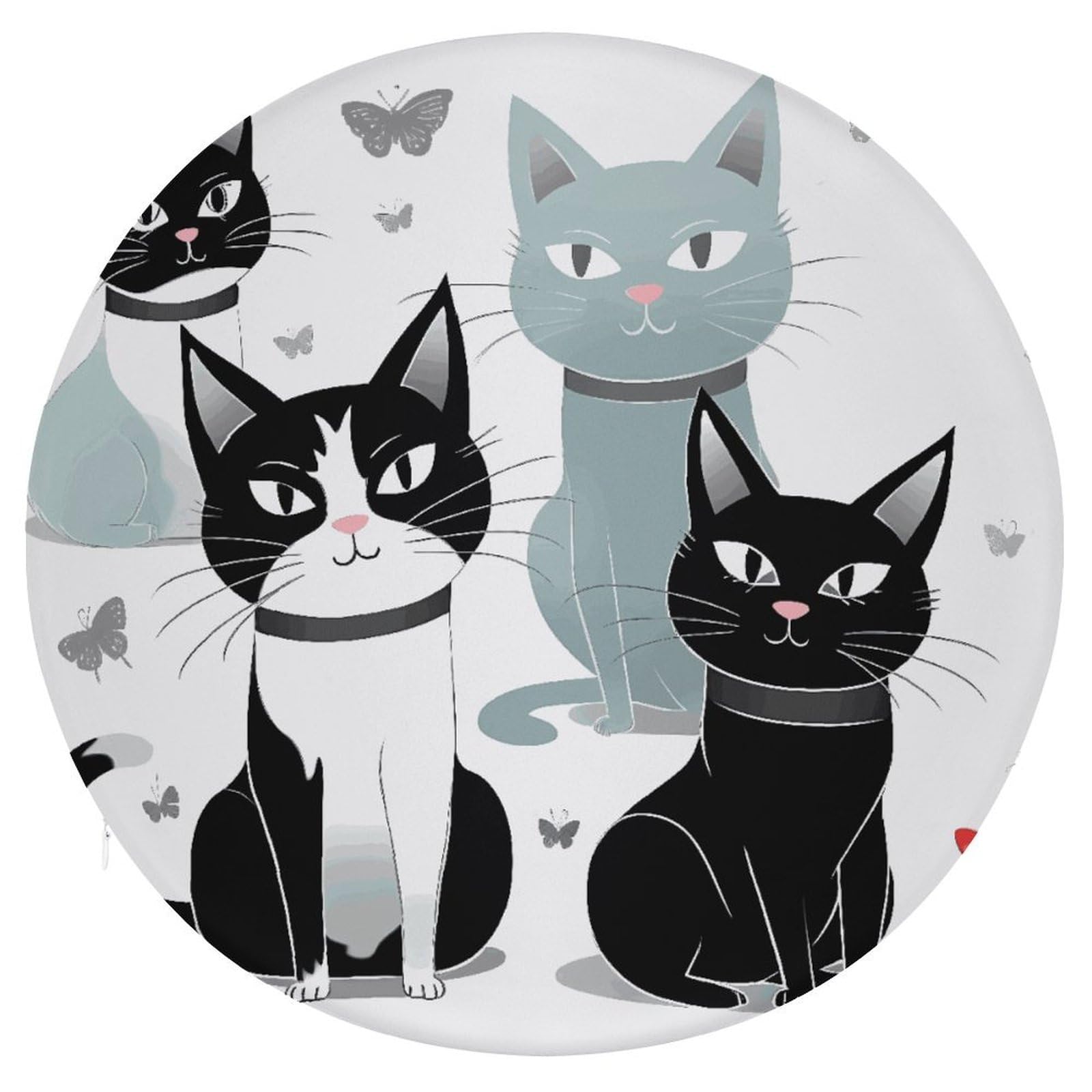 Wsoihfec Style Black And White Cats Seat Cushion Round Chair Pad