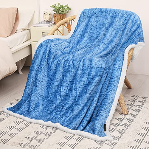 Catalonia Sherpa Throw Blanket, Super Soft Fluffy Fuzzy Comfy Velvet Plush Fleece Tv Blankets And Throws For Sofa Couch Bed For Adults Child, 50”X60”, Melange Blue #TOP17