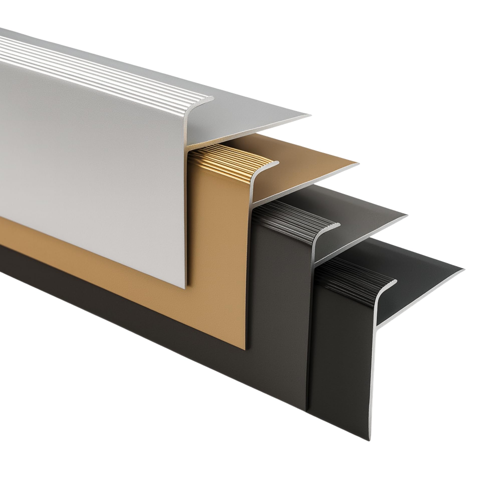 Treppenkantenprofil Safety | F-Form | 53mm Höhe mit einer Einfasshöhe von 7-8mm | Erhältlich in 4 Farben und 3 Längen (90cm)