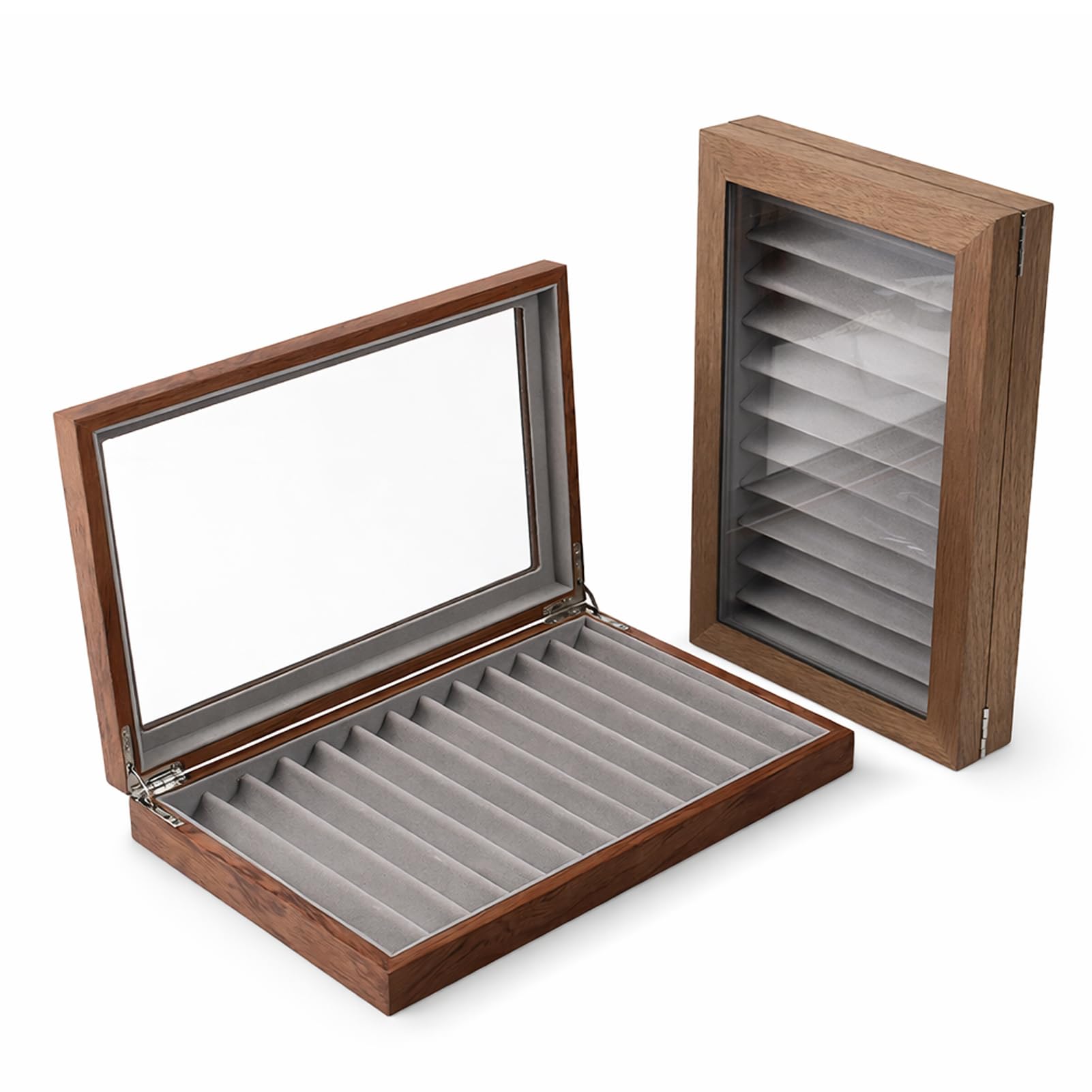 Denash Holz Stift Display Box, 12 Stifte Organizer Box, Aufbewahrungsbox für Stifte im Retro-Stil mit Glasfenster oben als zu Weihnachten, Jahrestagen und Geburtstagen