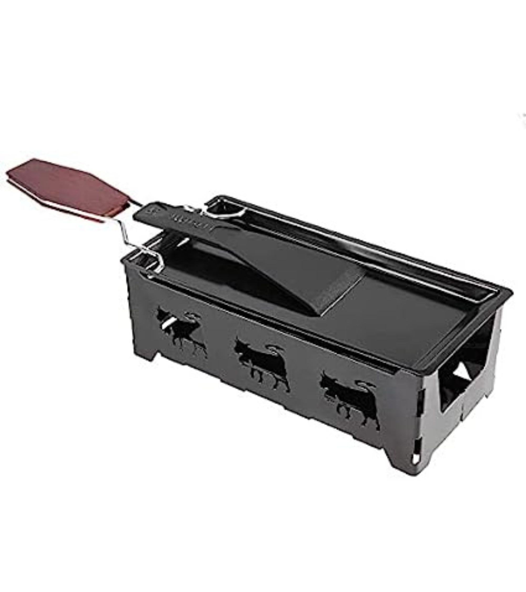 Premsons® Raclette Cheese Grill Portable Non-Stick Melter Pan with Foldable Wooden Handle and Serving Spatula for Home Kitchen Parties and Appetizers