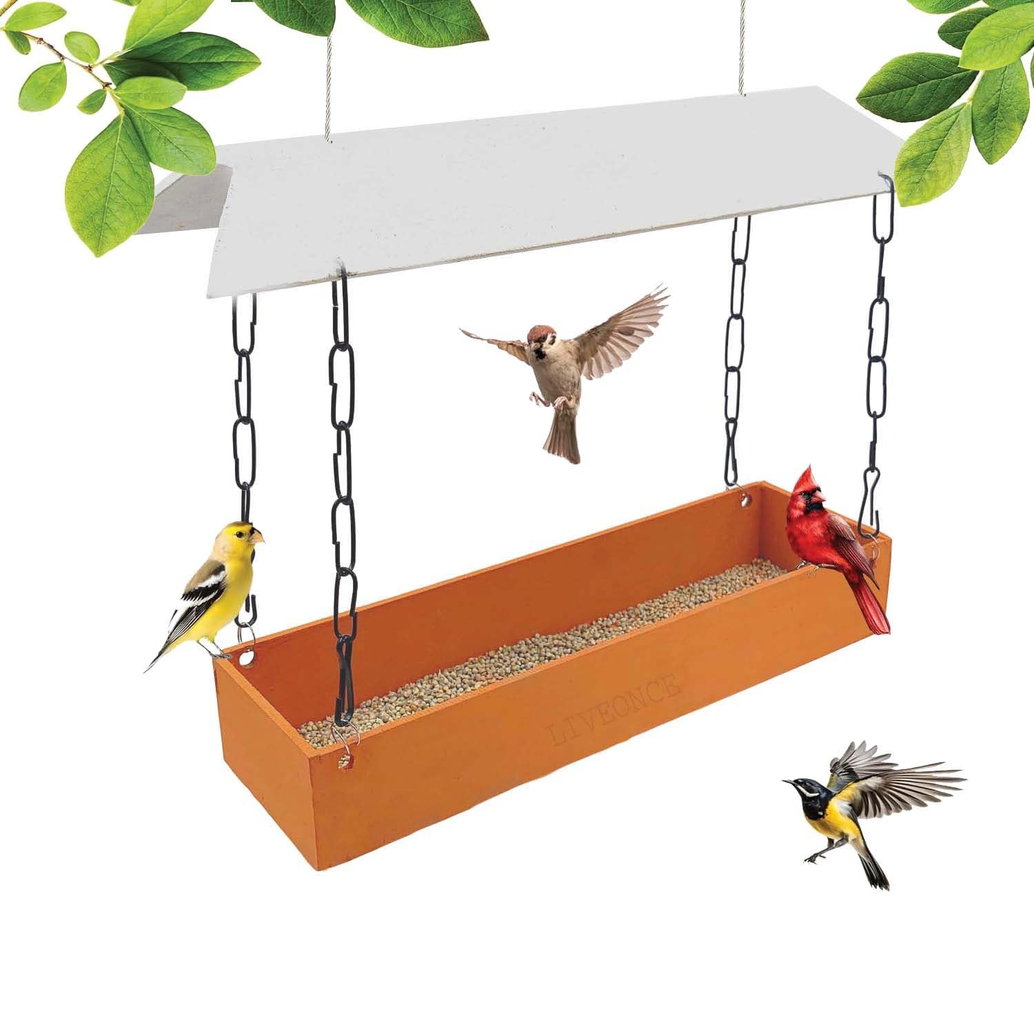 LIVEONCE Mixed Color Wooden Feeder for Birds Natural Pack of 1- Color -Natural Green and Gift Packing-image-1