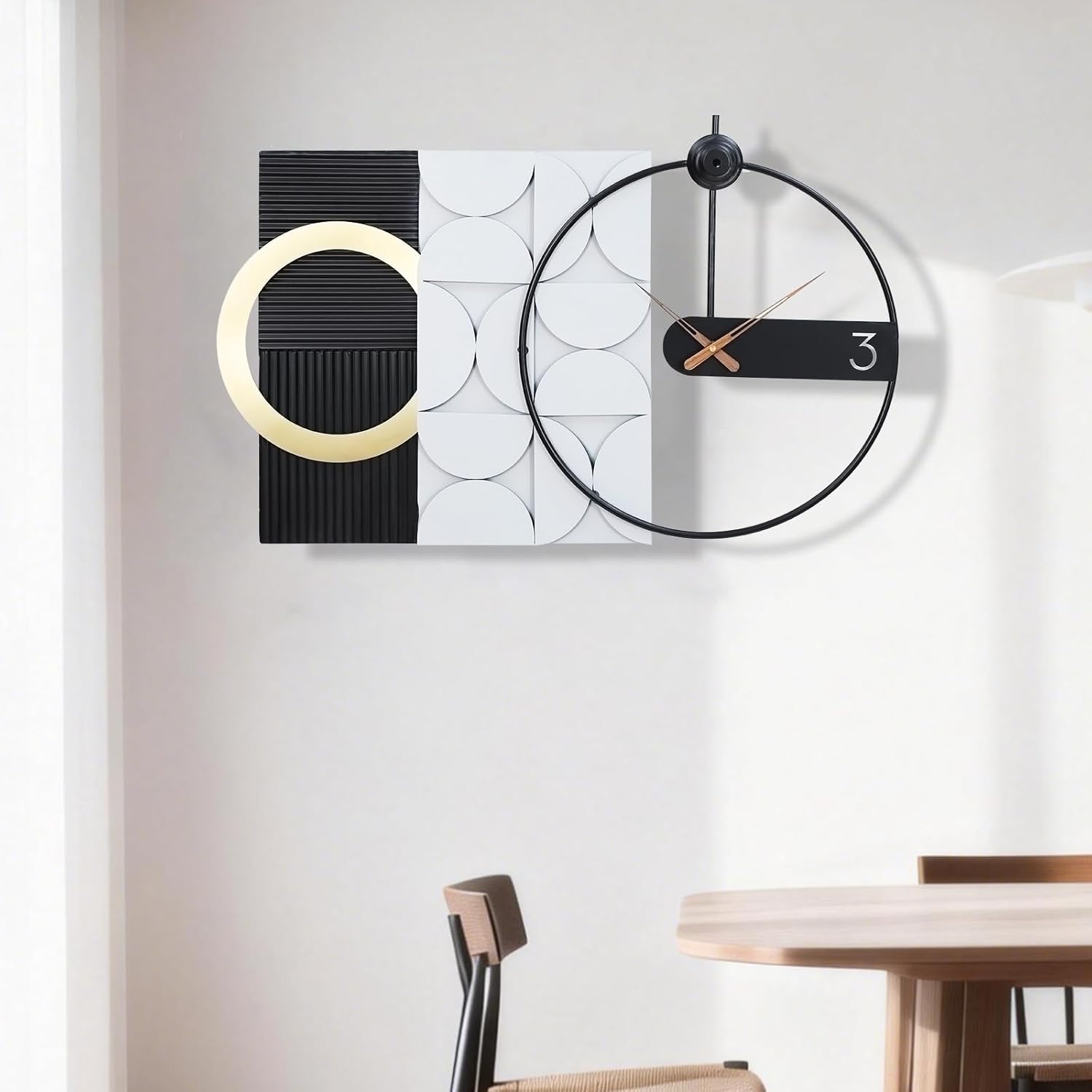 Modern Luxury Wall Clock, Gold Metal Ring Geometric Deconstruction Art, Black Grey Silent Non-Ticking for Living Room, Office, Entryway Decor, 17.7"x29.72"