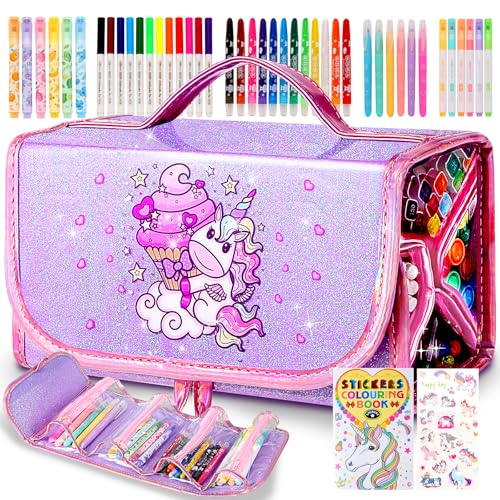 CzoyJoyz 50 Pcs Fruit Scented Washable Markers Set for Girls 4-8 Unicorn Coloring Markers Art Set and School Supplies Birthday Gifts Toys for 4 5 6 7 8 Year Old Girls (Purple)