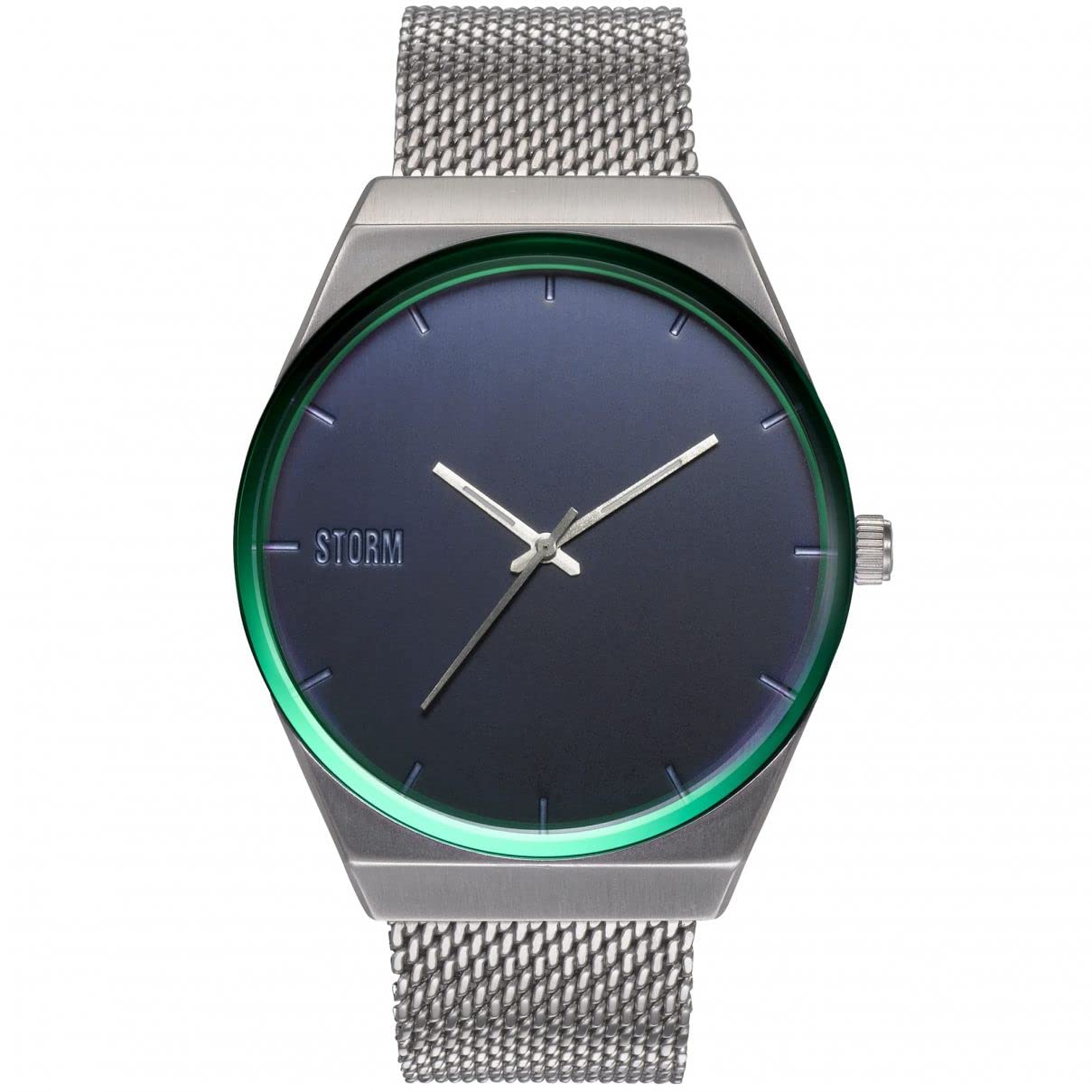 StormCIRERO Men's Watch with Large Chunky dial, Lazer Coloured Rim and Adjustable Thick mesh Strap, Blue, bracelet