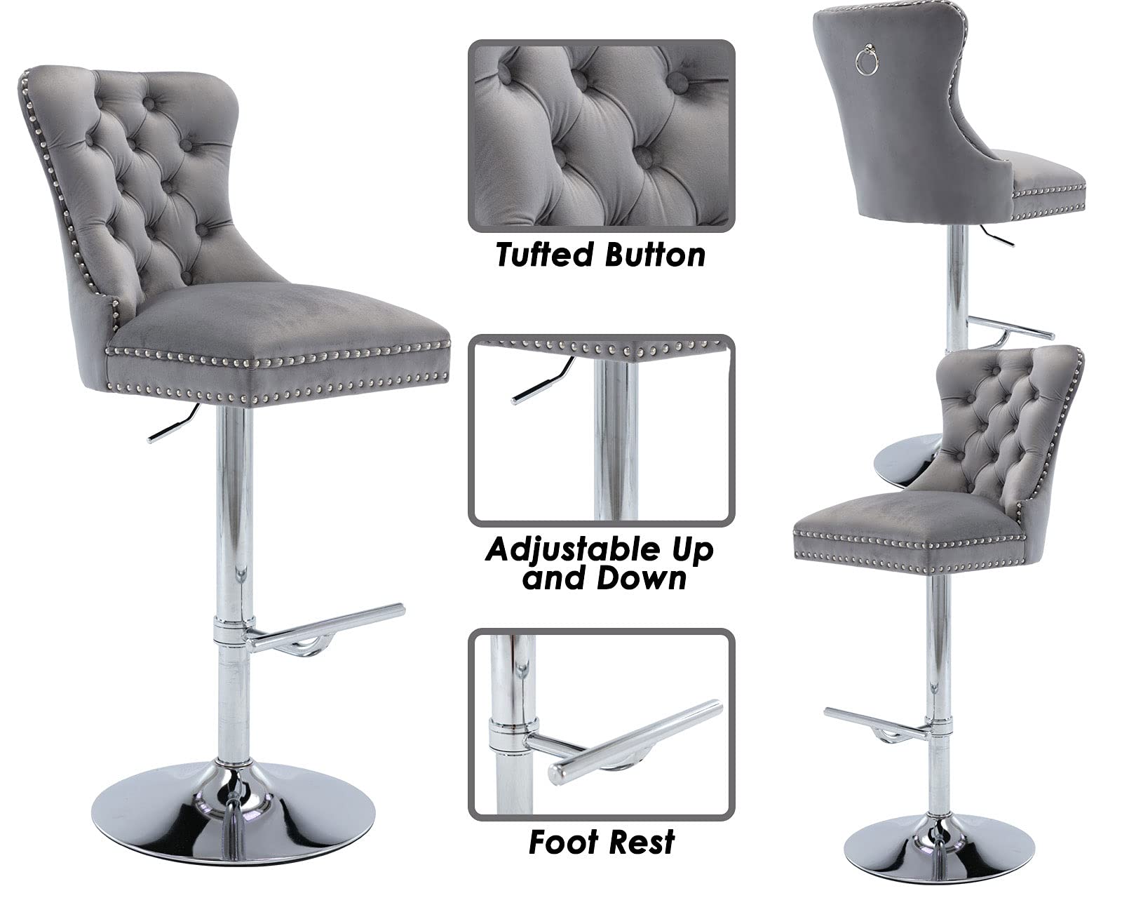 Buy Shunzhi Velvet Swivel Bar Stools Set of 4 Modern Adjustable Bar