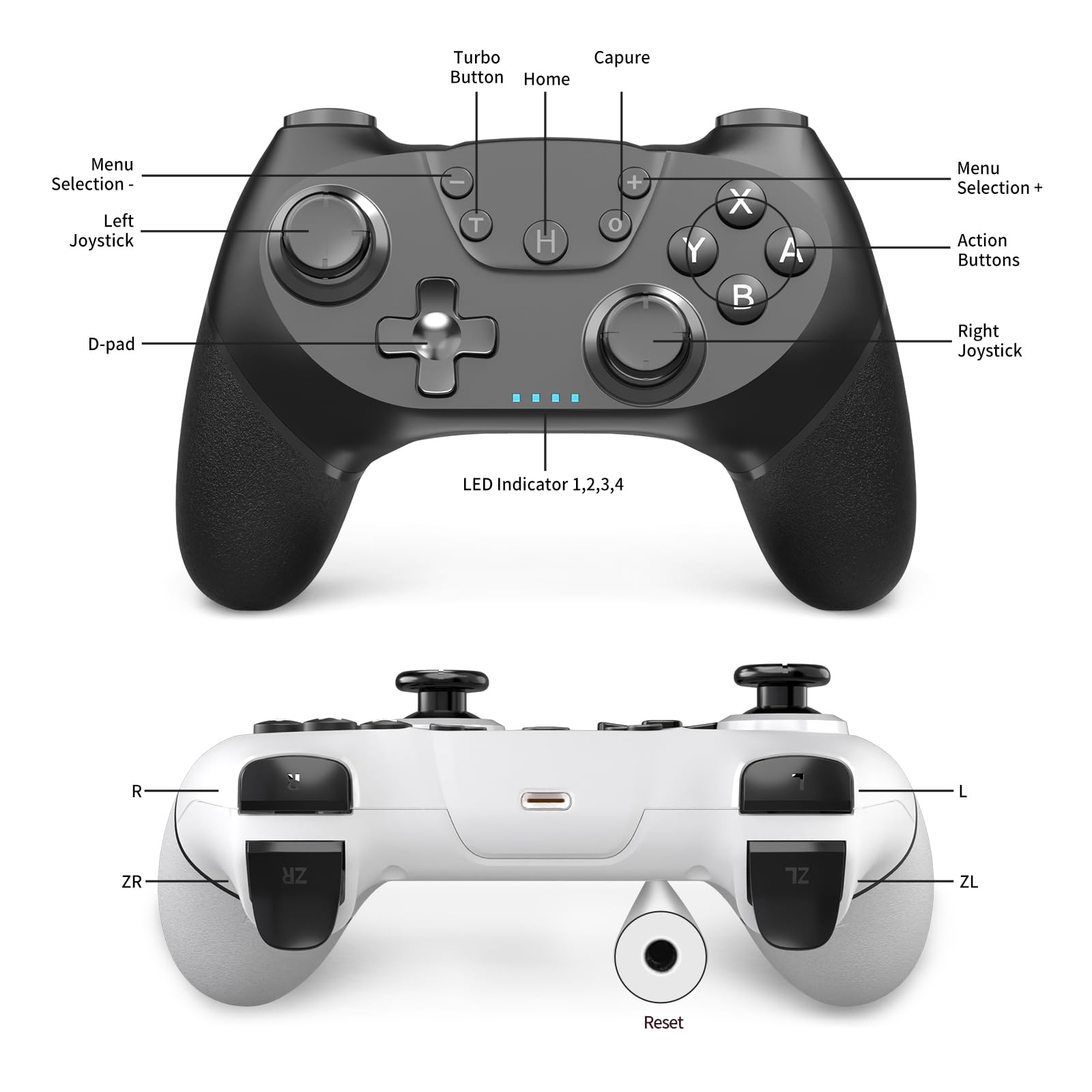 AceGamer 2pcs Controller Wireless per Switch/Switch 2/Lite/OLED, Controller per Switch Pro con funzione di risveglio con un solo pulsante con doppia vibrazione/turbo/screenshot (Nero e Bianco)