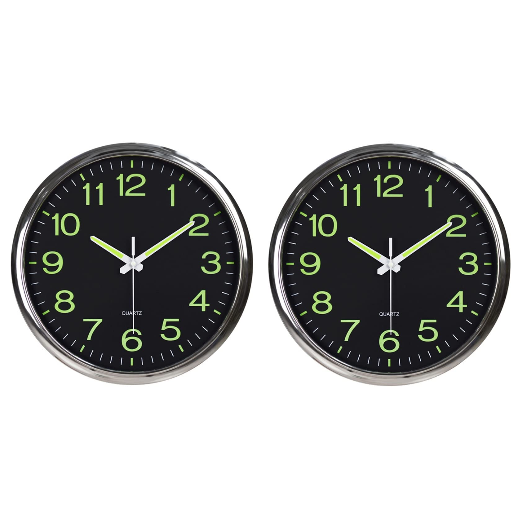 Horloge Murale Lumineuse Ronde 12 Pouces Argent sans Tic Tac Noir 2X