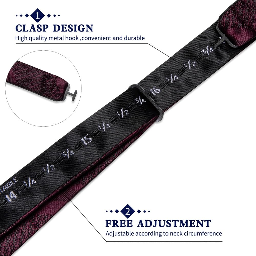 JFDBGU Bowties for Man Official Wedding Party Burgundy Men's Bow Ties Hanky Cufflins Set Silk Gift