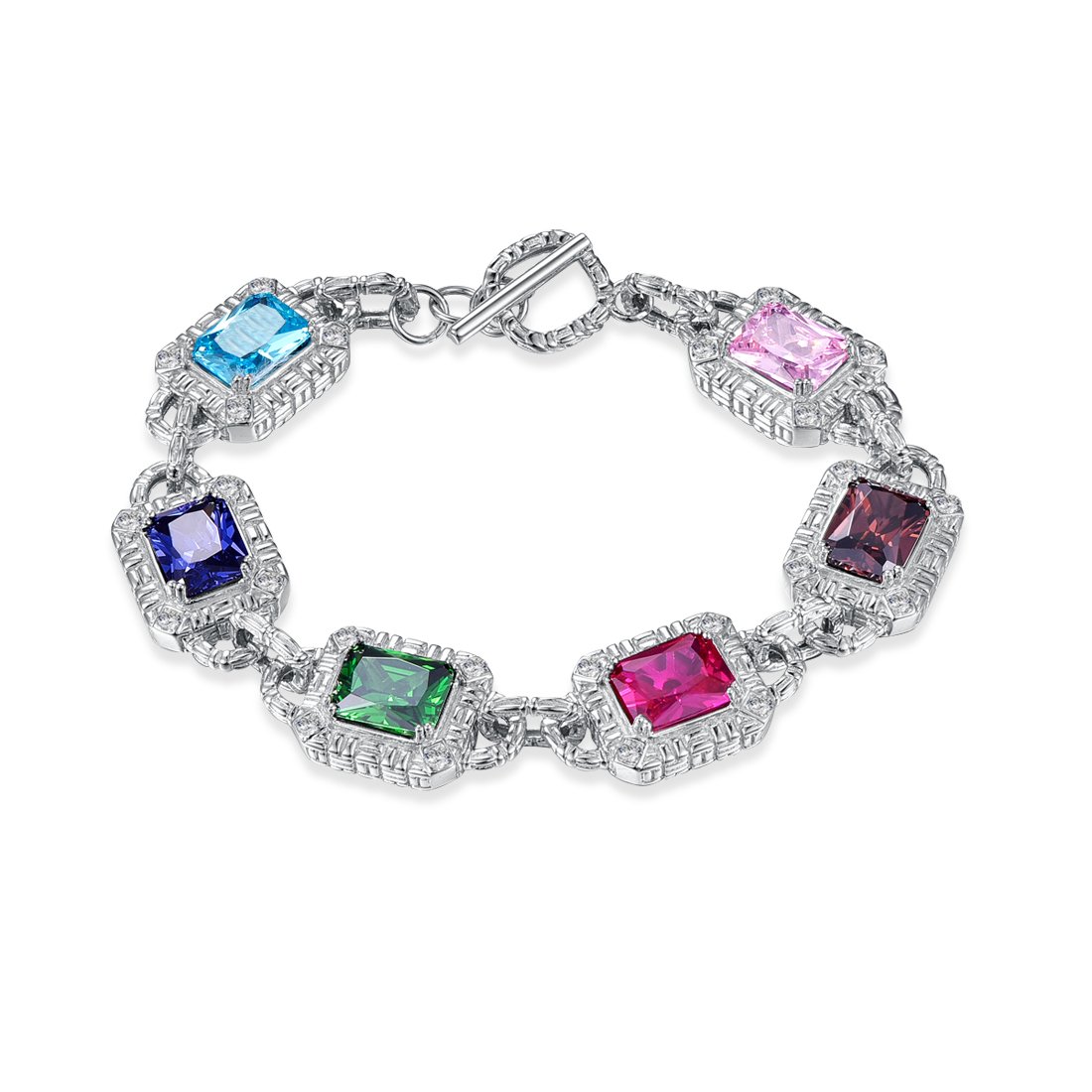 925 Sterling Silver Created Gemstones Charm Link Chain Tennise Bracelet for Women Mother's Day Jewelry Gifts