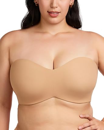 HSIA Strapless Bras for Women, Plus Size Bra with Underwire Lightly Lined Convertible Bandeau Bra for Big Large Busted Dark Beige