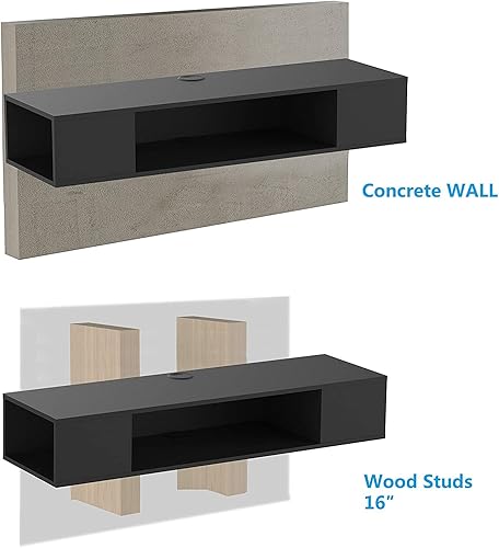 Miniatura 5 de FITUEYES Estante flotante para TV con luces LED azules, centro de entretenimiento montado en la pared, componente de consola multimedia debajo del