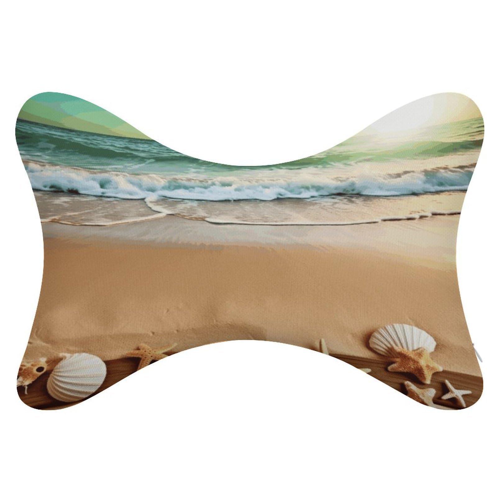 VstaDank Ocean Beach Theme Car Neck Pillows 2 Pack Removable Ergonomic Cervical Support Pillow Fashion Cozy Bone Shaped Pillows Soft Car Headrest Pillow for Office Airplane Most Car