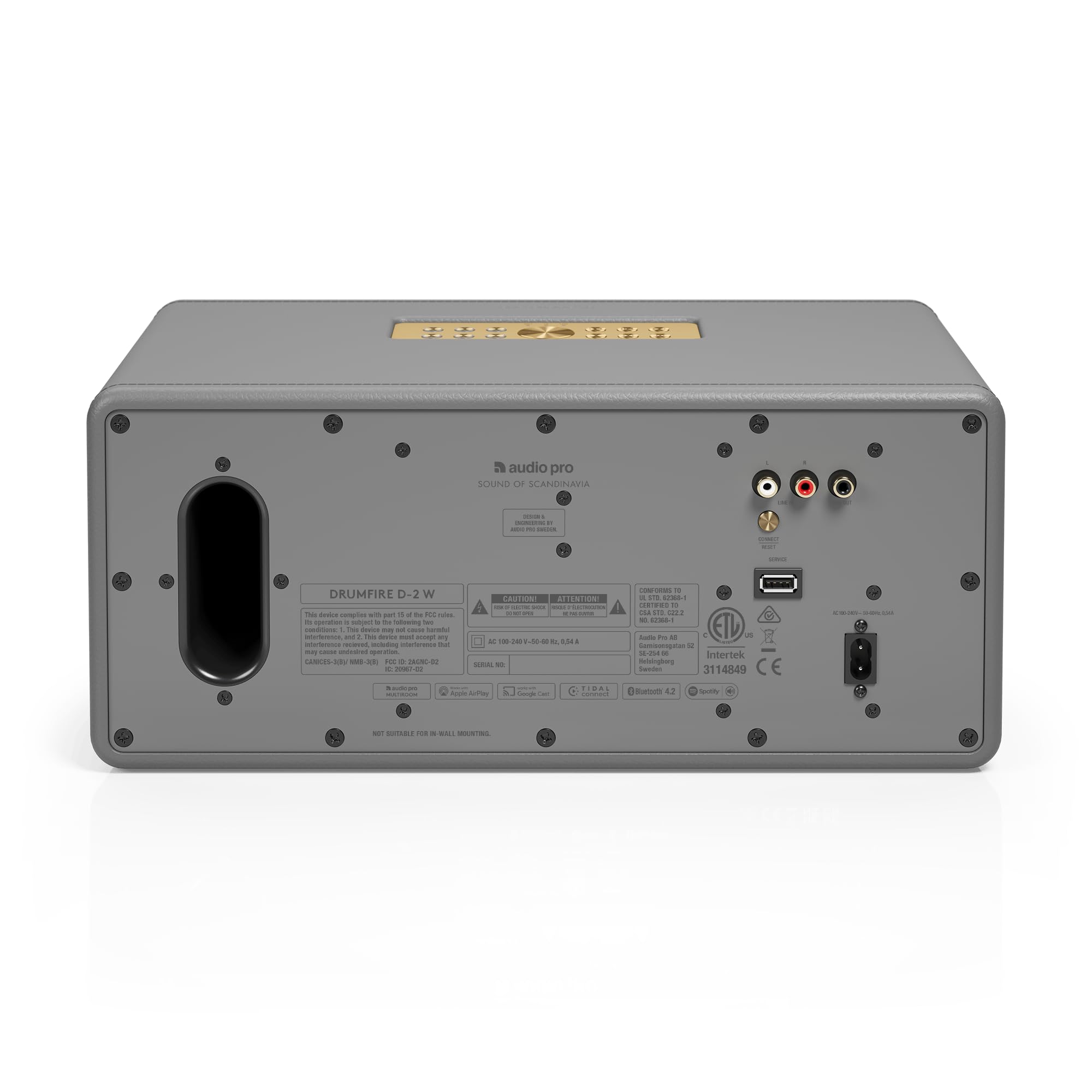 Audio Pro D-2W - Altavoz WiFi y Bluetooth, Multiroom, AirPlay 2, Google Cast, Spotify Connect - Gris