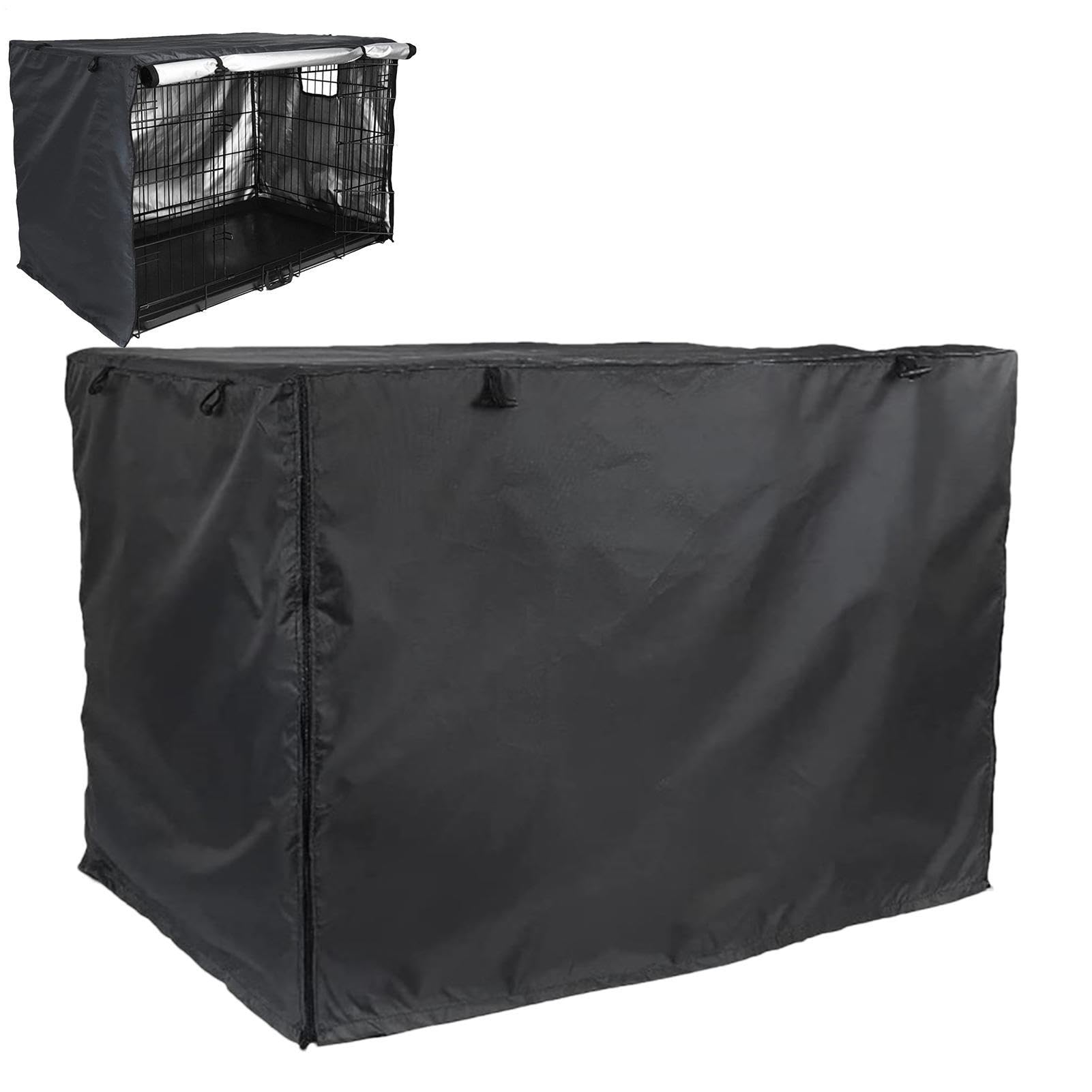 Rurunklee Dog Crate Cover, 36 Inch Waterproof Double Door Dog Cage Cover, Heavy Duty Durable 210D Cloth with Silver Coating Crate Covers
