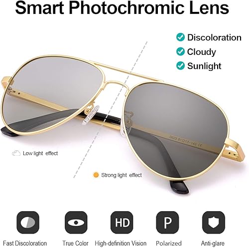 Miniatura 2 de Gafas de sol fotocrómicas polarizadas para hombre, gafas de sol deportivas de aviador, protección UV 400 con marco de metal grande