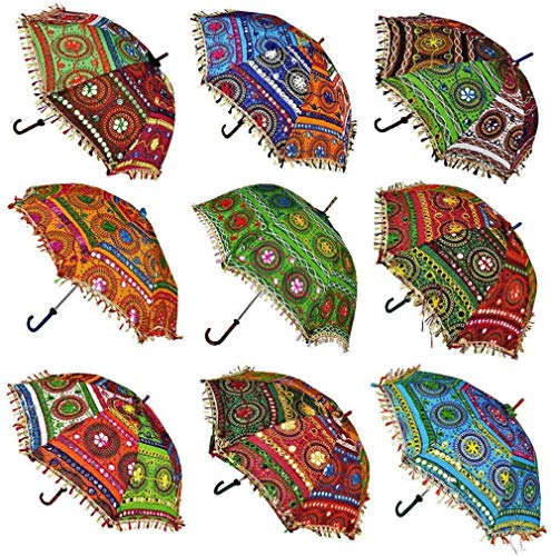 Mycrafts Bohemian Handmade Design Cotton Multi Color Cotton Fashion Multi Colored Umbrella Embroidery Boho Umbrellas Parasol 5 Pcs Lot