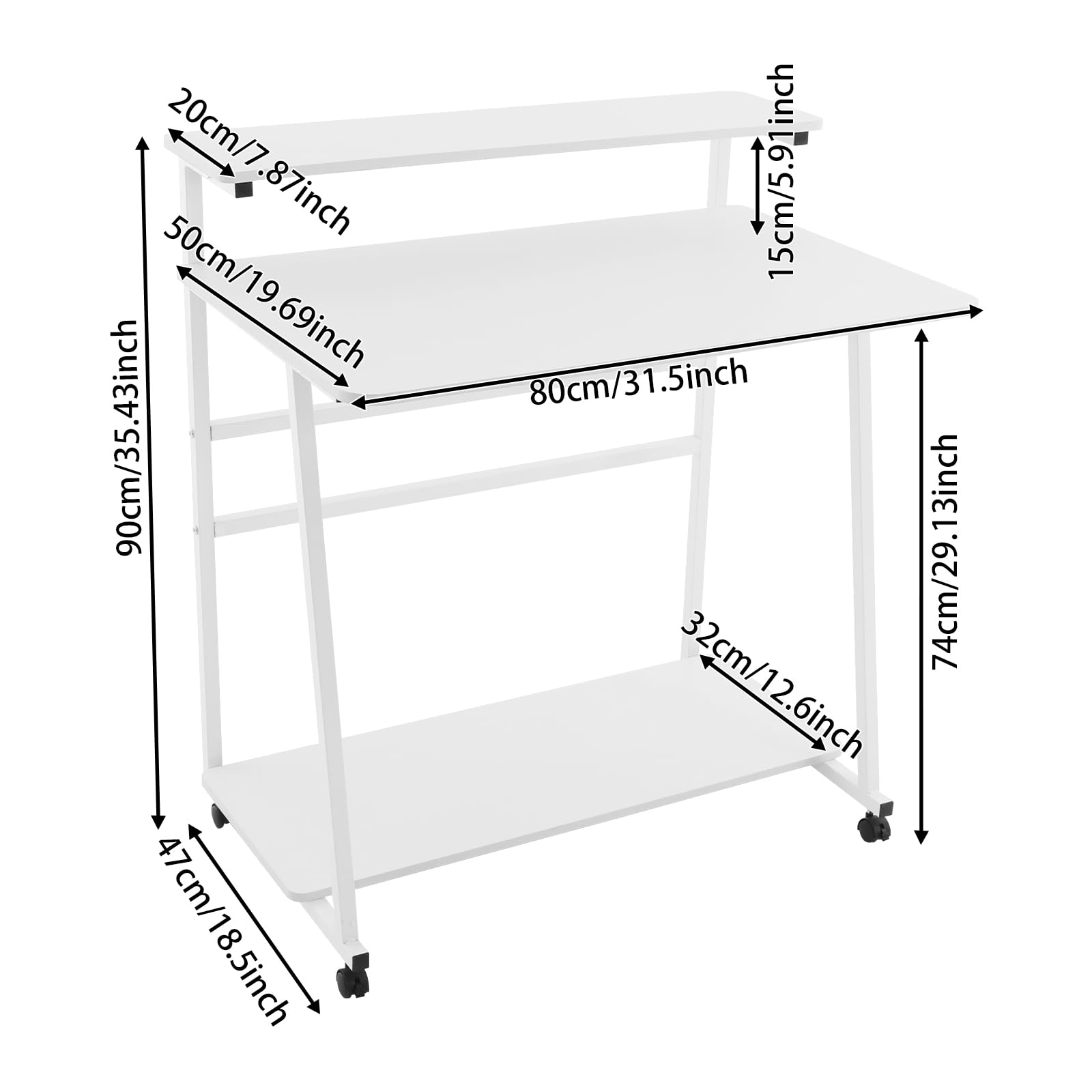 Mobile Standing Desk 3-Tier Mobile Desks Workstation 31 5 Inch Wide Rolling Computer Desk with Wheels Foot Pads — view 3