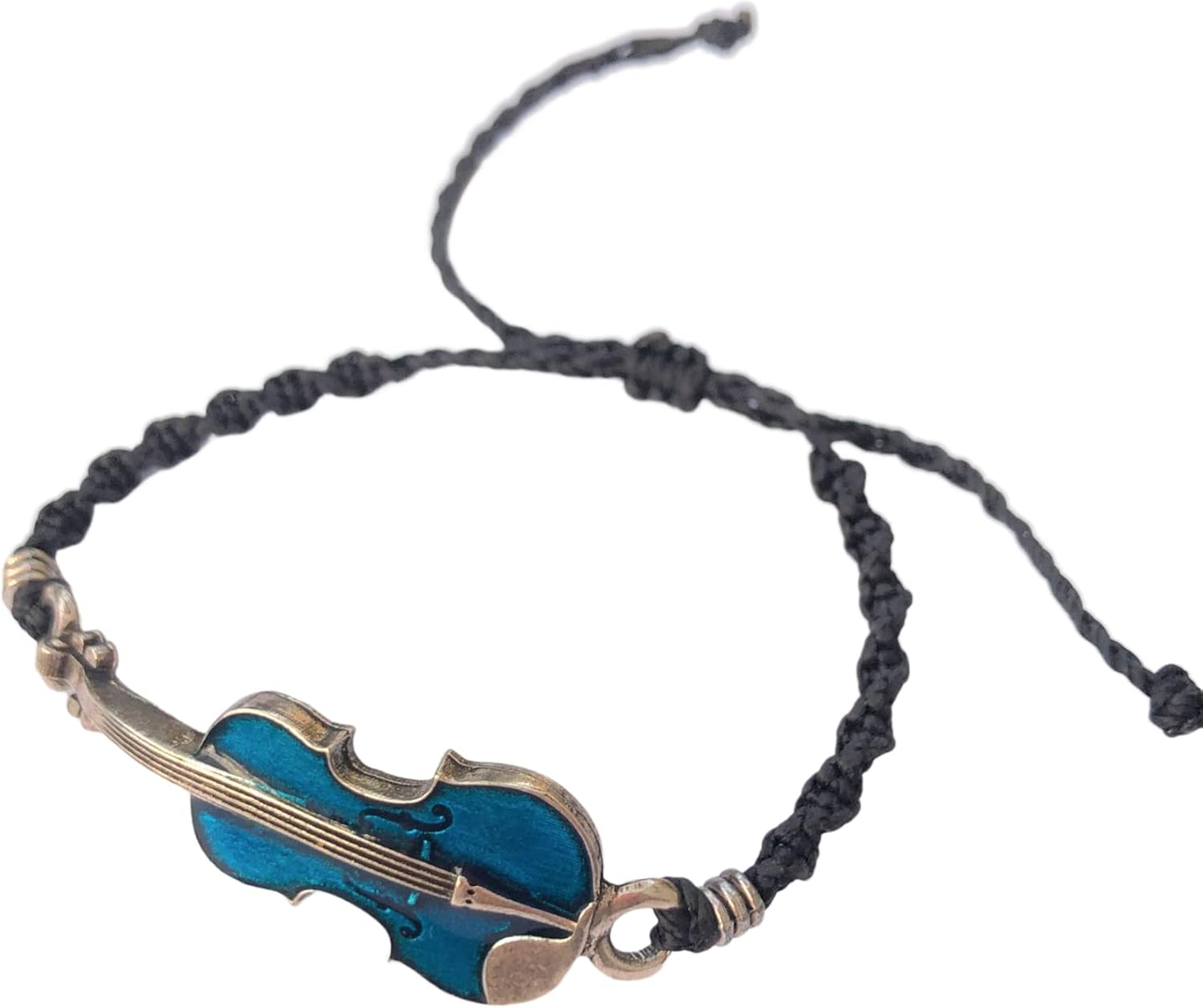 Blue Violin bracelet, Handmade glaze Violin macrame bracelet, Adjustable bracelet, Musical bracelet. waterproof, musician gift
