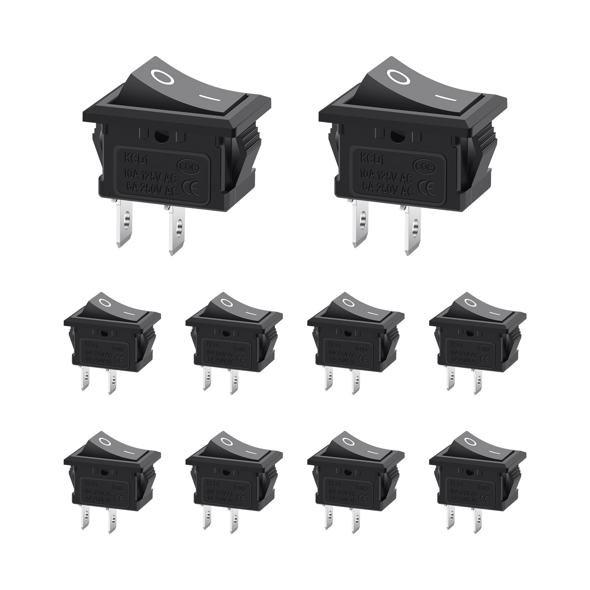 PNGKNYOCN KCD1-101 Rocker Switch,Snap-in Boat Toggle ON-Off 2 Pin 2 Position AC 125V 10A Rocker Switch for Household Appliances Boat Car (10 Pack)