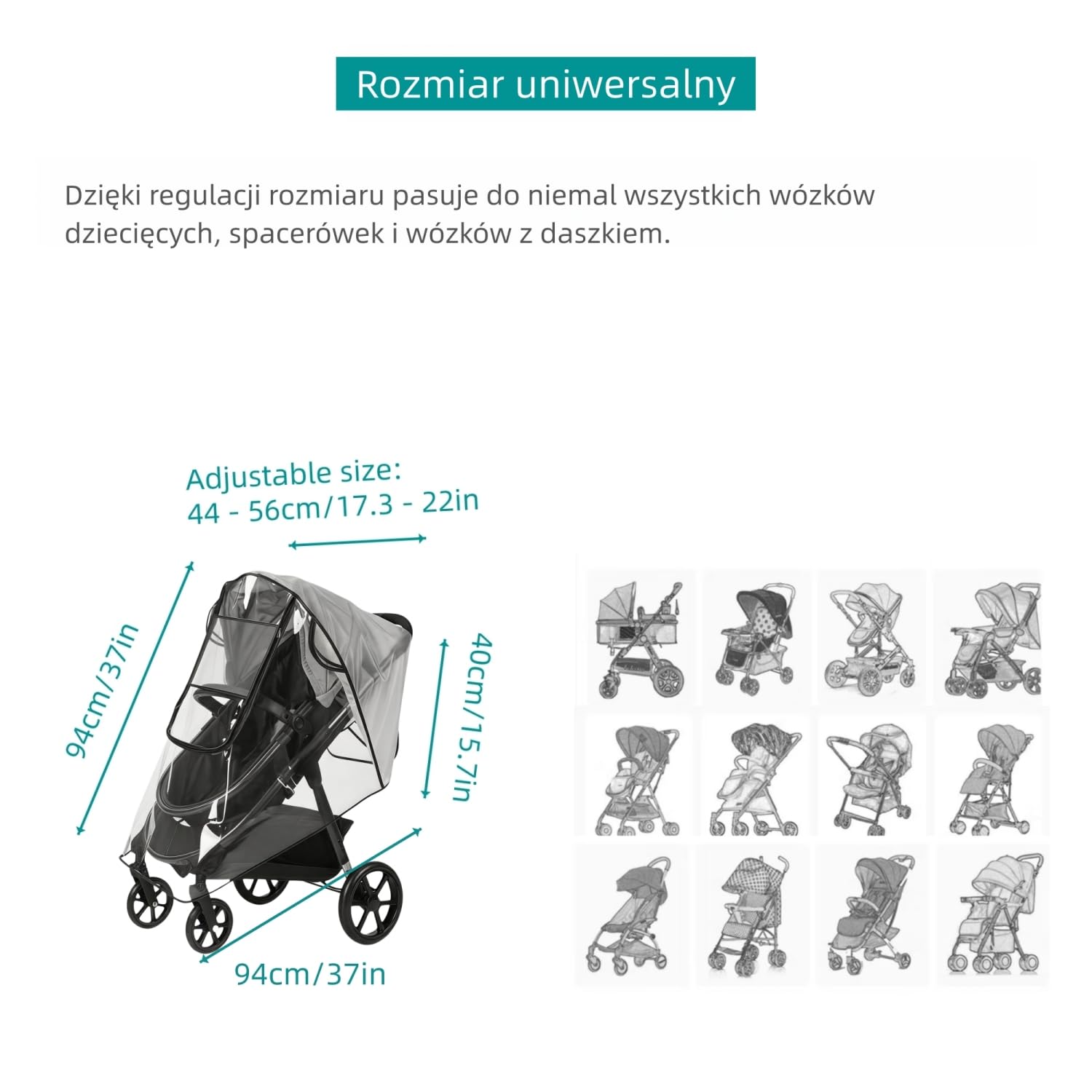 Uniwersalny Pokrowiec Przeciwdeszczowy na Wózek Dziecięcy, Oddychający | Pokrowiec Przeciwdeszczowy do Wózka z Dużym Sztywnym Oknem i Wodoodpornym Zamkiem Błyskawicznym – EVA Klasy Spożywczej
