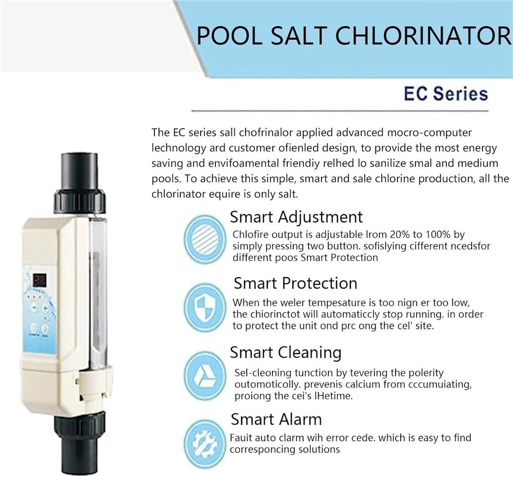 Clorador de agua salada, 8/12/16/20 g/H Limpieza automática Sistema generador de cloro for piscina de agua salada, Operación simple Piscina 10-40 ℃ Protección de temperatura del agua Clorador generado