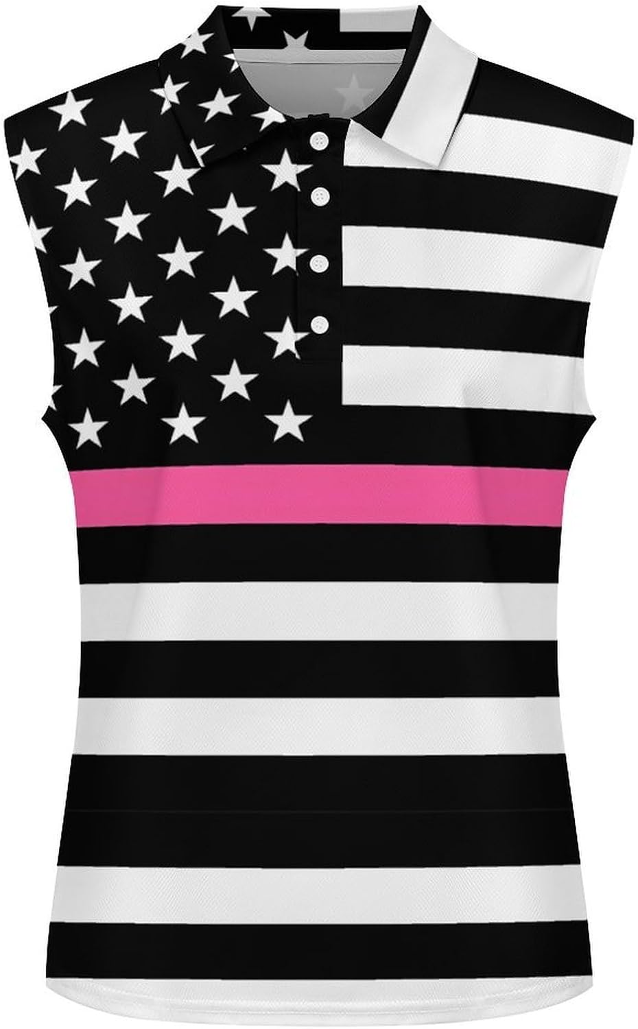 Thin Line U.S. Flag Women Sleeveless Collared Golf Polo Shirt | V Neck Tank Top,Breathable Tennis Shirts