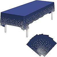 Vista 20 de 6 Paquetes de Manteles de Plástico Desechables Rectangulares Azules y Dorados, 54 x 108 Pulgadas, Mantel de Mesa Rectangular de Plástico Desechable