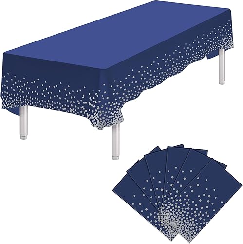 Miniatura 20 de 6 Paquetes de Manteles de Plástico Desechables Rectangulares Azules y Dorados, 54 x 108 Pulgadas, Mantel de Mesa Rectangular de Plástico Desechable