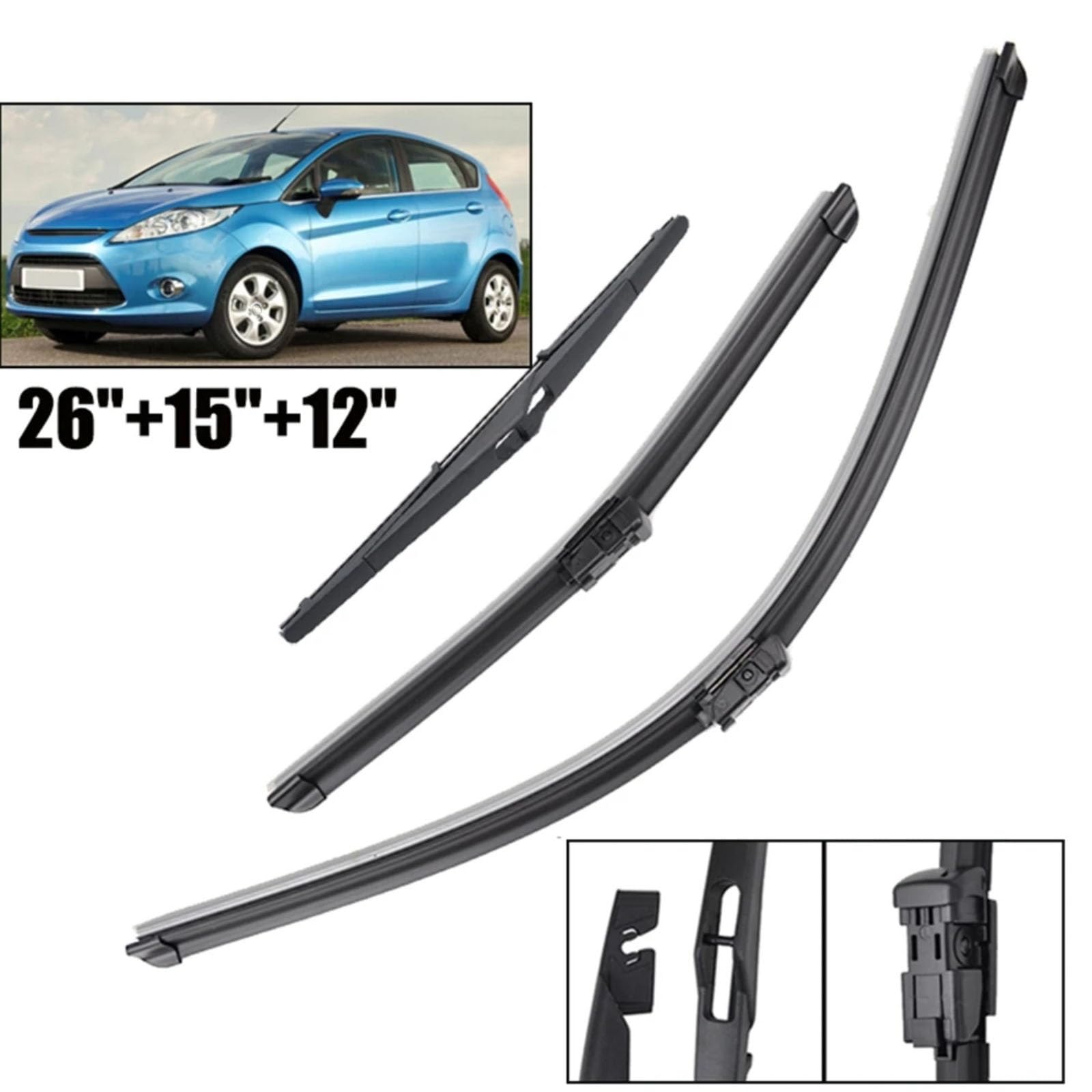 Kit Spazzole Tergicristallo Auto Per Ford Per Fiesta MK6 2008-2016 Tergicristallo parabrezza | Set di spazzole tergicristallo anteriori posteriori Accessori di aggiornamento 26 "15" 12 "