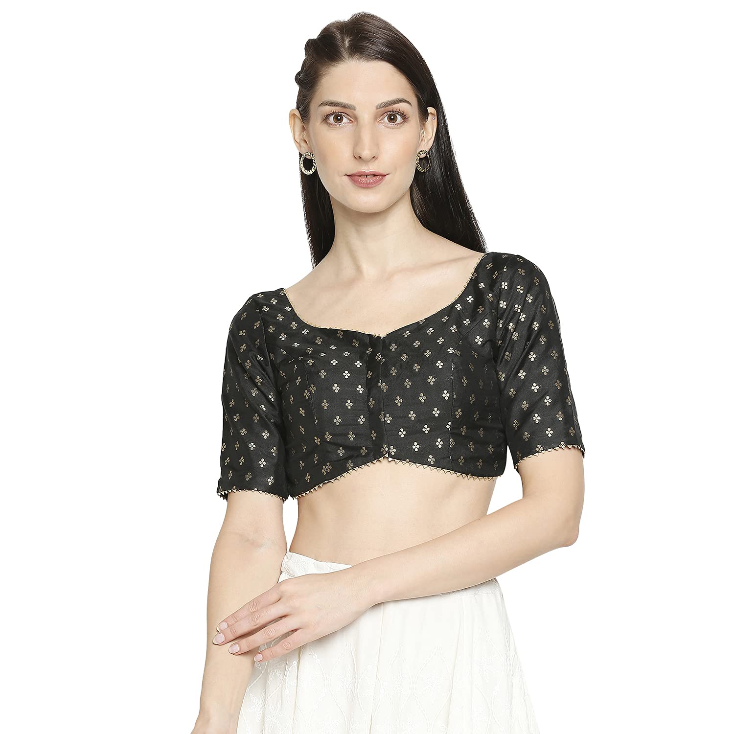 S SALWAR STUDIOWomen's Black Brocade Readymade Saree Blouse-SSB3401-BLCK