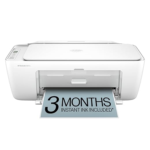 HP DeskJet 2827e Wireless All-in-One Color Inkjet Printer, Scanner, Copier, Best-for-Home, 3 Month Instant Ink Trial Included, AI-Enabled (6W7F5A)