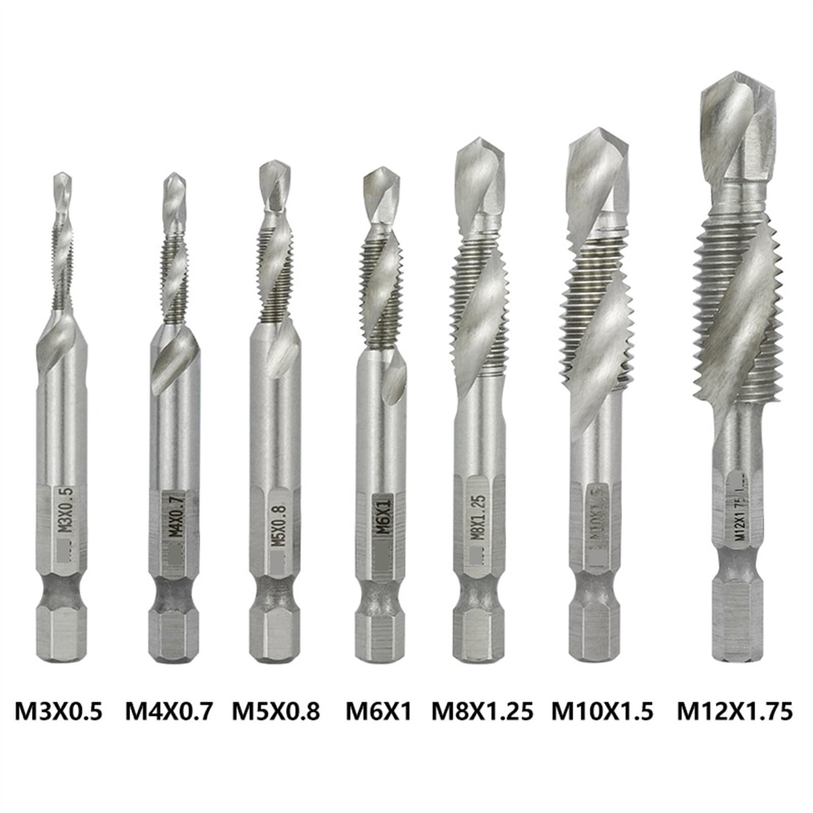 Maschio metrico con Gambo Esagonale, Maschio Combinato e Trapano, Filettatura a Spirale, Maschio a Vite, utensile per Filettatura M3 M4 M5 M6 M8 M10 M12 (Colore: M8 M10, Dimensione: A)