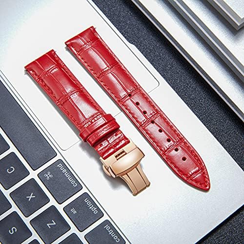BINLUN Leather Watch Strap, Quick Release Genuine Leather Replacement Watch Band with Butterfly Deployment Buckle for Men and Women, 12mm-24mm(Red-Rose Gold,17mm) - 1