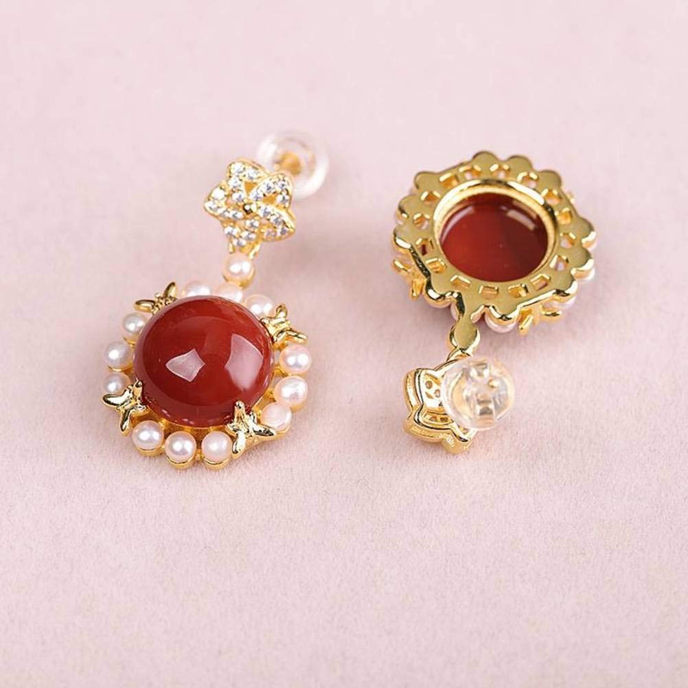 sdneNestsdneNest Earrings for Women Korean Style Fashion Accessories  Earrings Jewelry South Red Agate Stud Earrings Apparel Accessories Earrings