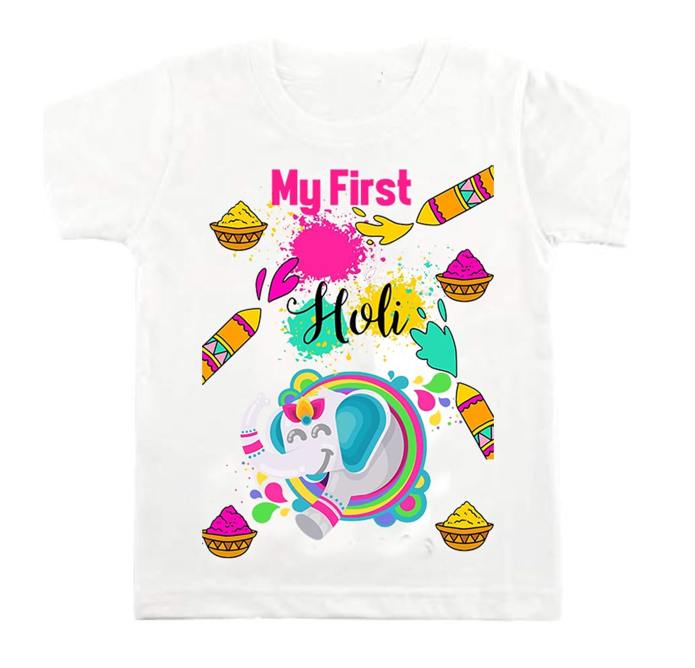 eMFH My First Holi Tshirt for Kids Baby boy Girl Infant Unisex Half Sleev Round Neck Tshirts
