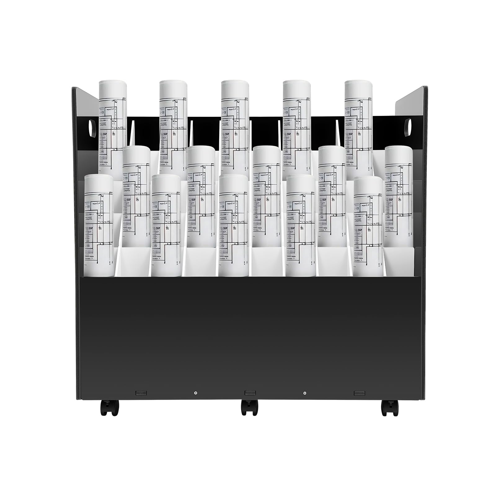 50-Slot Blueprint Holder Cart, Mobile Roll File Storage Organizer with Wheels, Construction Plan Storage Cabinet for Drawings, Maps, Posters (Black)