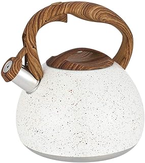 Fuyamp HughStore - Bollitore per stufa, manico in legno con fischietto alto, 3 l, colore: Bianco