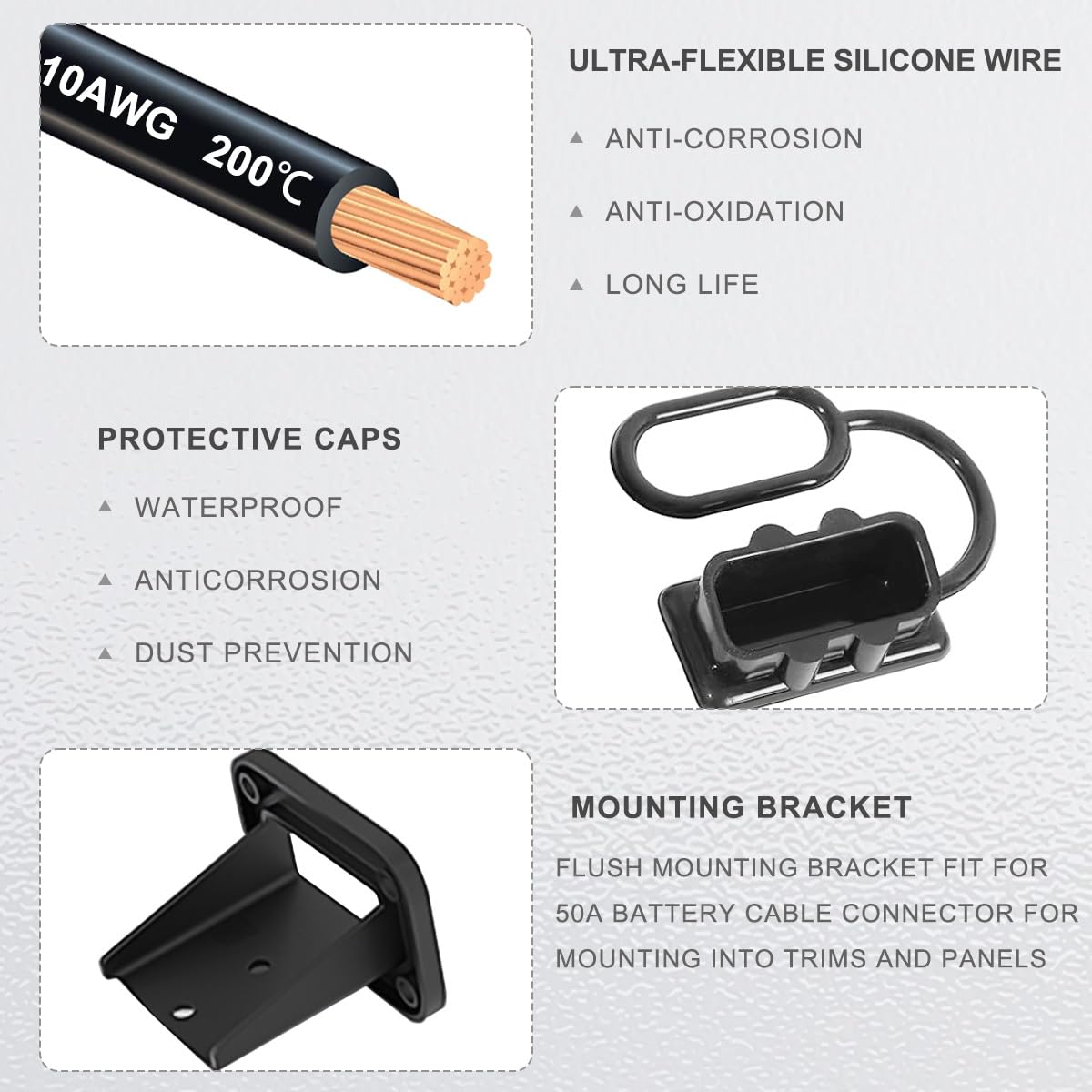 Batterieanschluss 50A 600V Akku Steckverbinder Schnellanschluss Stecker 10 AWG O-Ring 1m Kabel Ladestecker Quick Connect Batterie für Winch oder Trailer, Auto - 2er-Pack